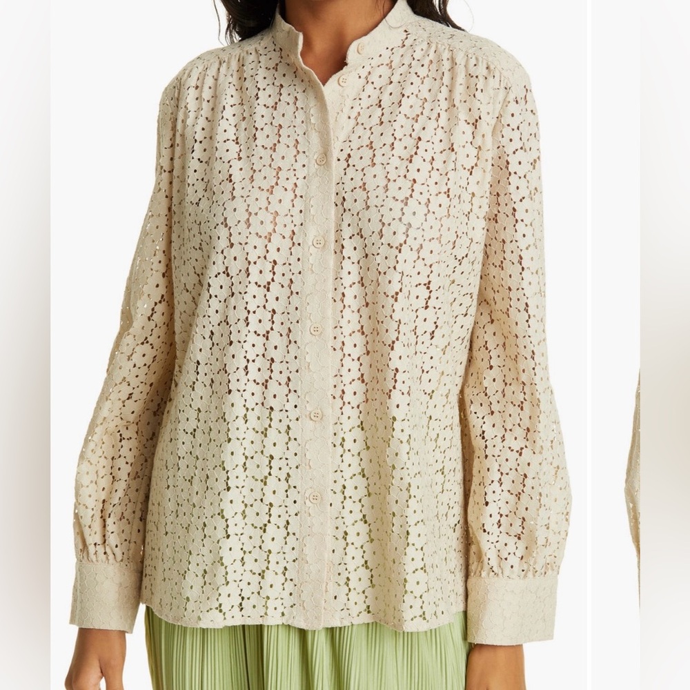 SAMSOE Cream Lace Button-Up Blouse